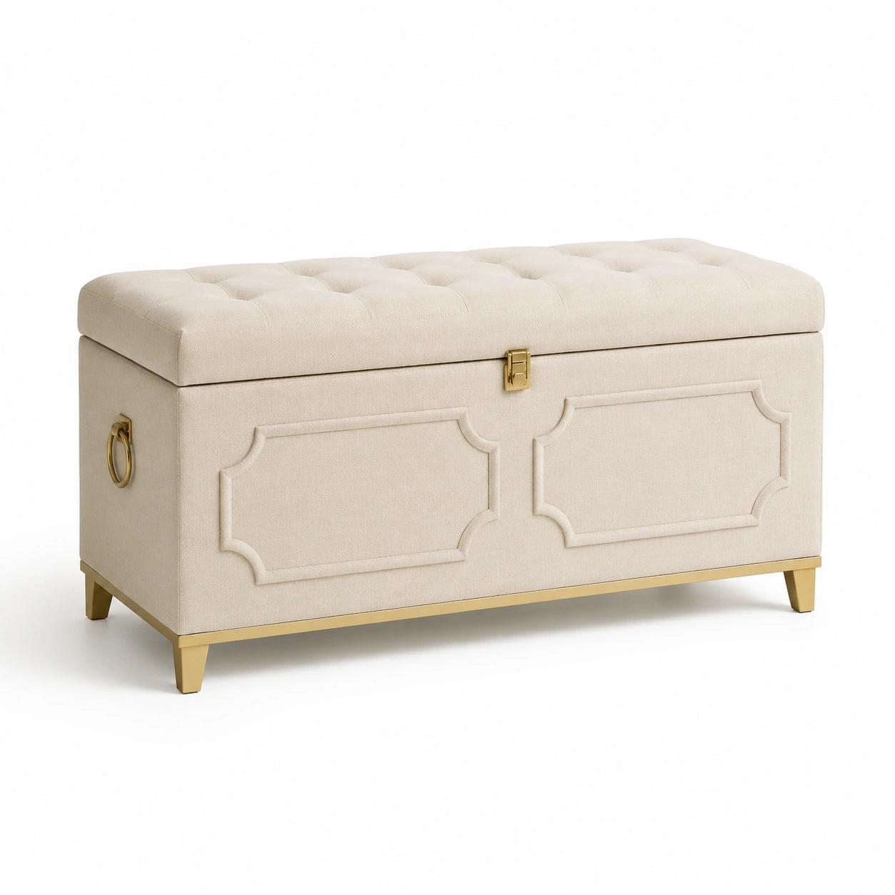 Rechteckige Aufbewahrungsbank aus Stoff Beige 120cm x 45cm x 50cm