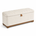 Rechteckige Aufbewahrungsbank Beige Textil Eukalyptusholz 120x40x45 cm