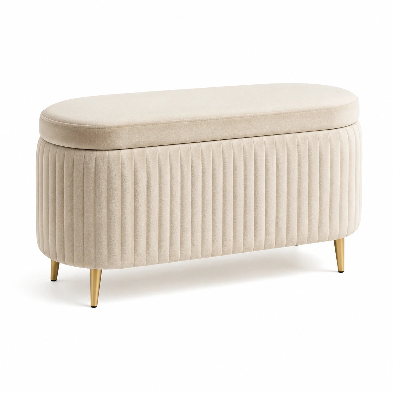 Ovale Aufbewahrungsbank Beige Samt Metallbeine