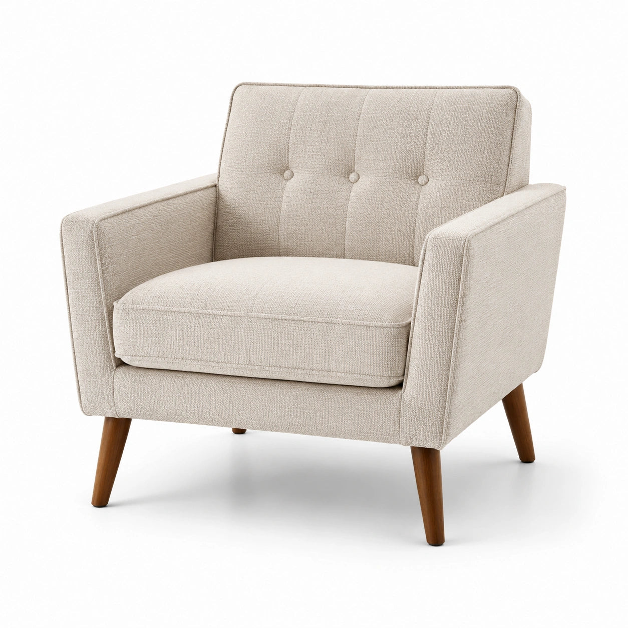 Stoffsessel Beige mit Massivholzbeinen