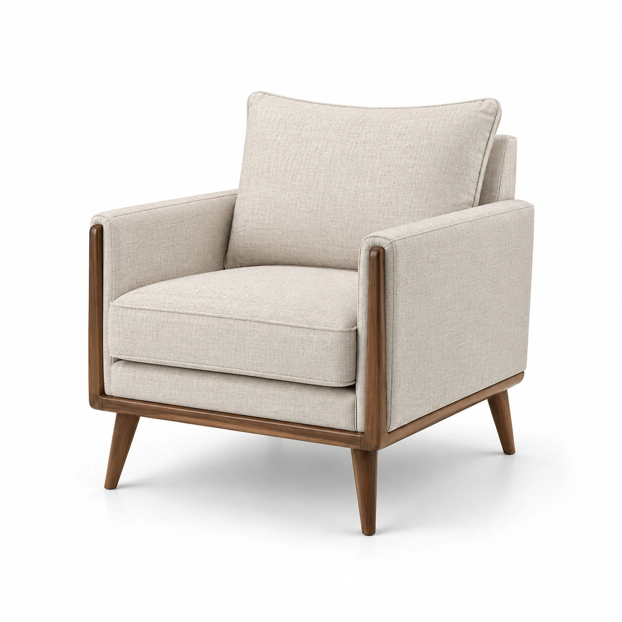 Sessel aus Walnussholz und Polyestergewebe Beige