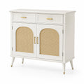 Sideboard aus Holz und Rattan mit Messinggriffen in Weiß/Natur 80x35x90 cm