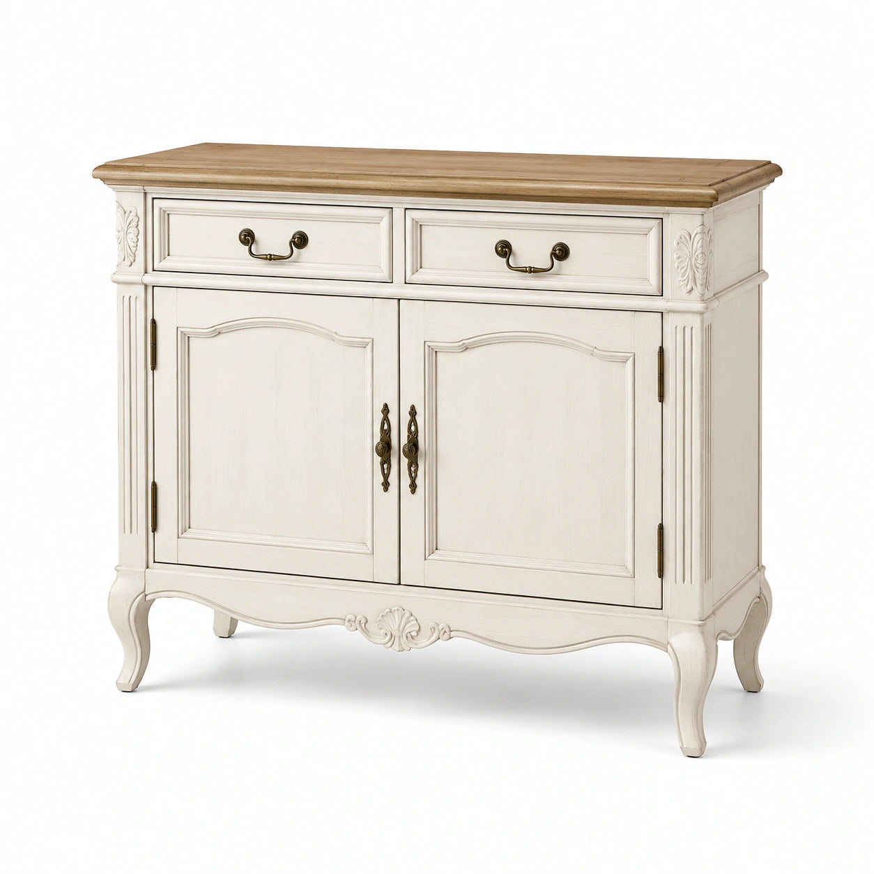 Sideboard mit geschwungenen Beinen aus Holz in Weiß/Braun 90x100x40cm