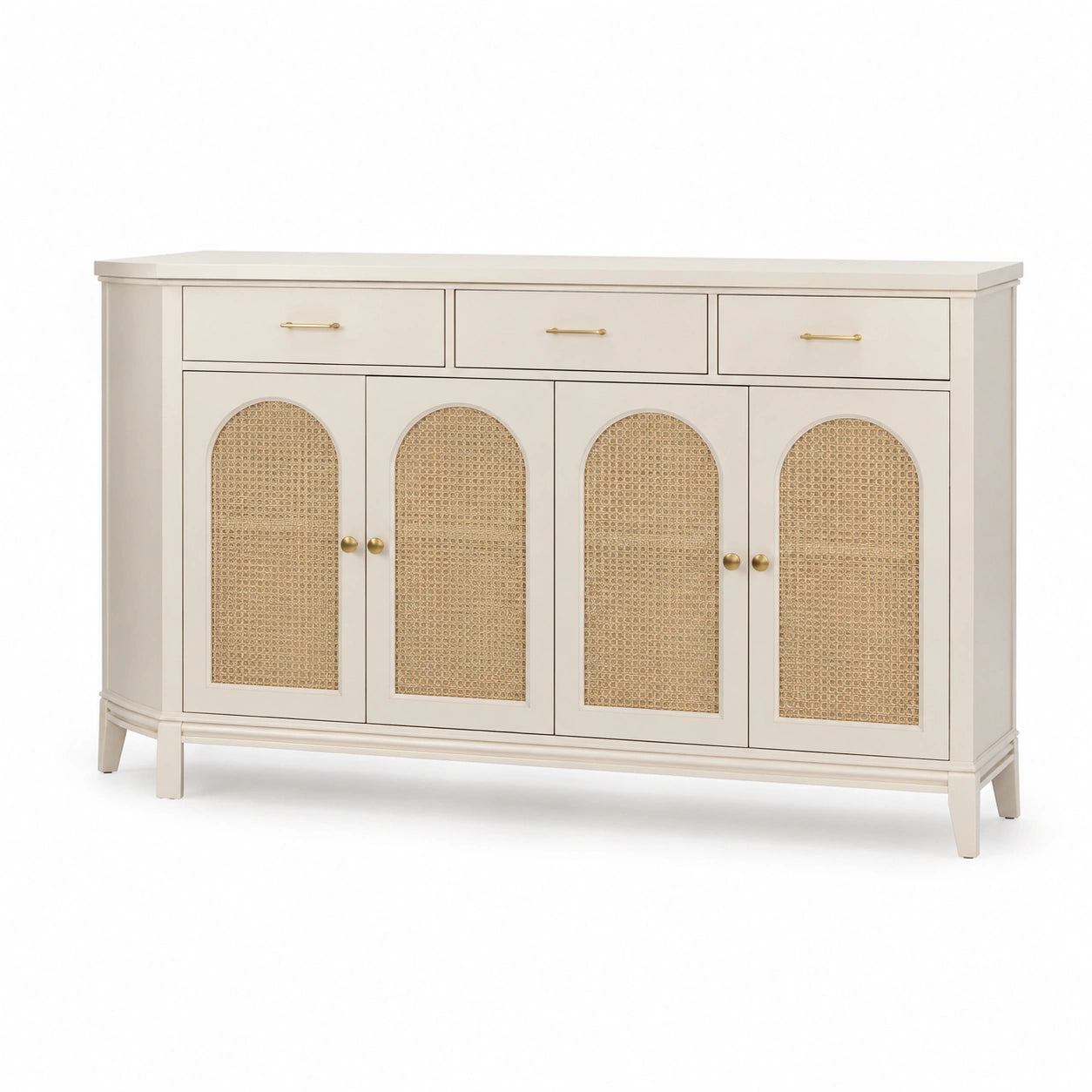 Sideboard Weiß MDF mit Rattangeflecht 160cm x 40cm x 90cm