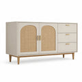 Holz- und Rattansideboard mit 2 Türen und 3 Schubladen in Beige