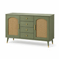 Grünes Sideboard mit MDF und Rattan-Fronten, 120 cm x 40 cm x 80 cm