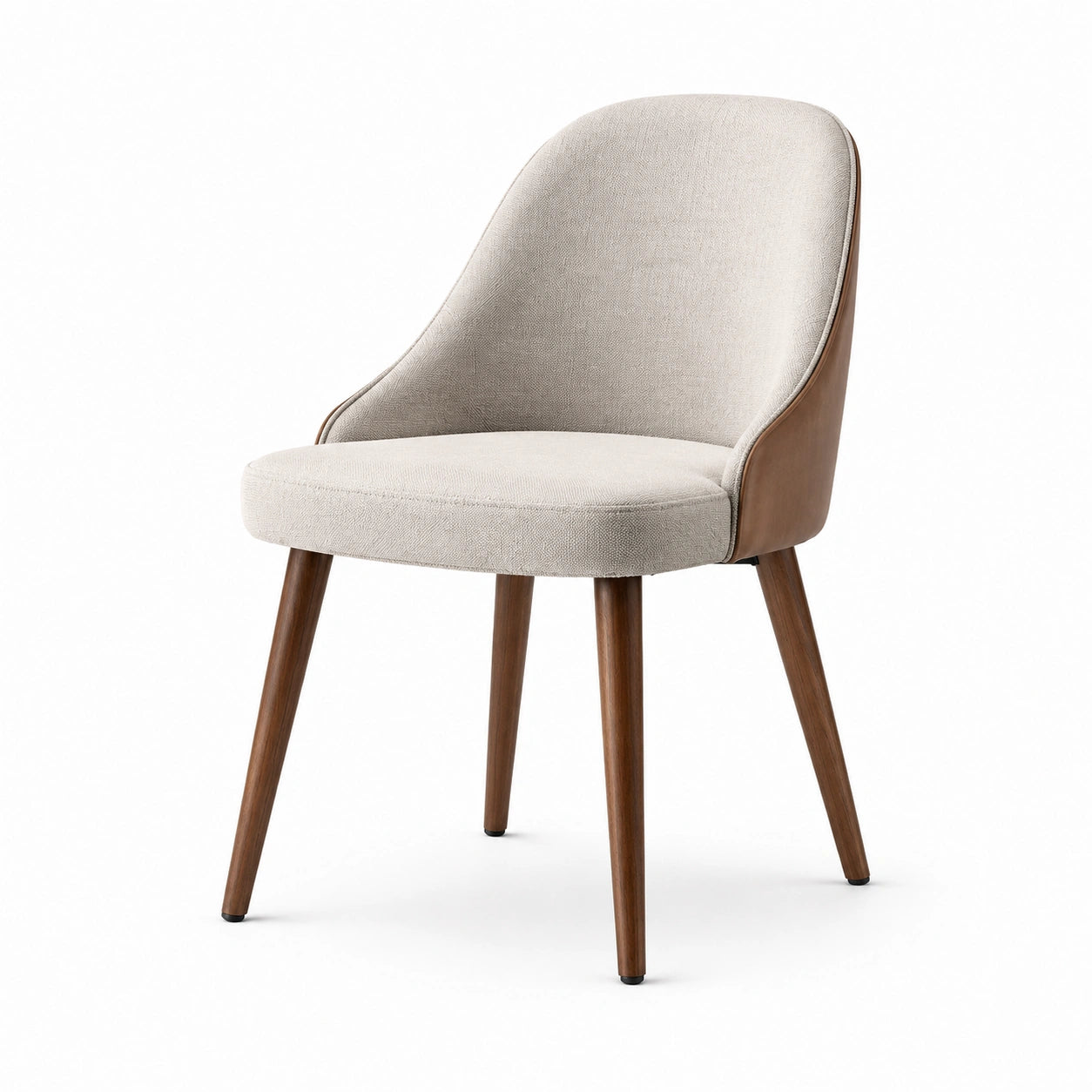 Esszimmerstuhl mit Holzbeinen und Leinenstoff in Beige