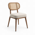 Esszimmerstuhl aus Holz mit Rattan- und Polyester-Polsterung in Braun und Beige