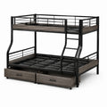 Metall-Etagenbett mit Holzoptik und Schubladen, Stahl und MDF, Schwarz/Braun
