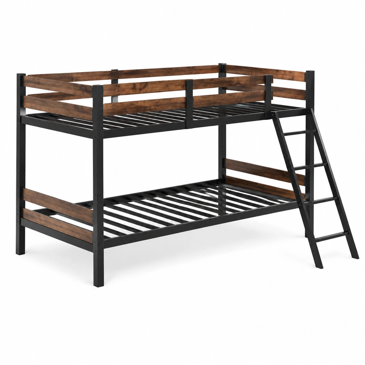 Etagenbett Stahl und Holzoptik Schwarz/Braun 200x90 cm