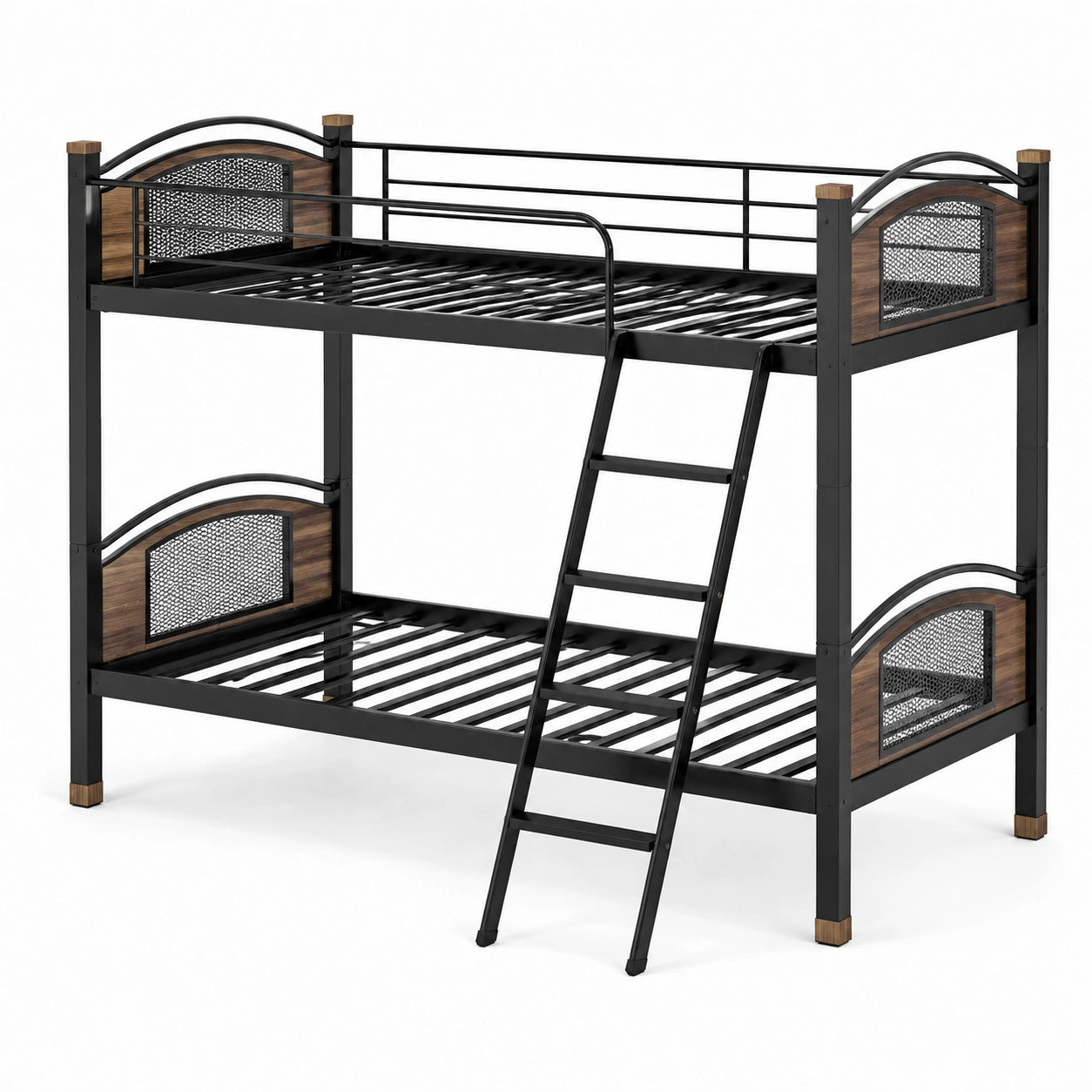 Etagenbett Metall mit Holzoptik Schwarz/Braun