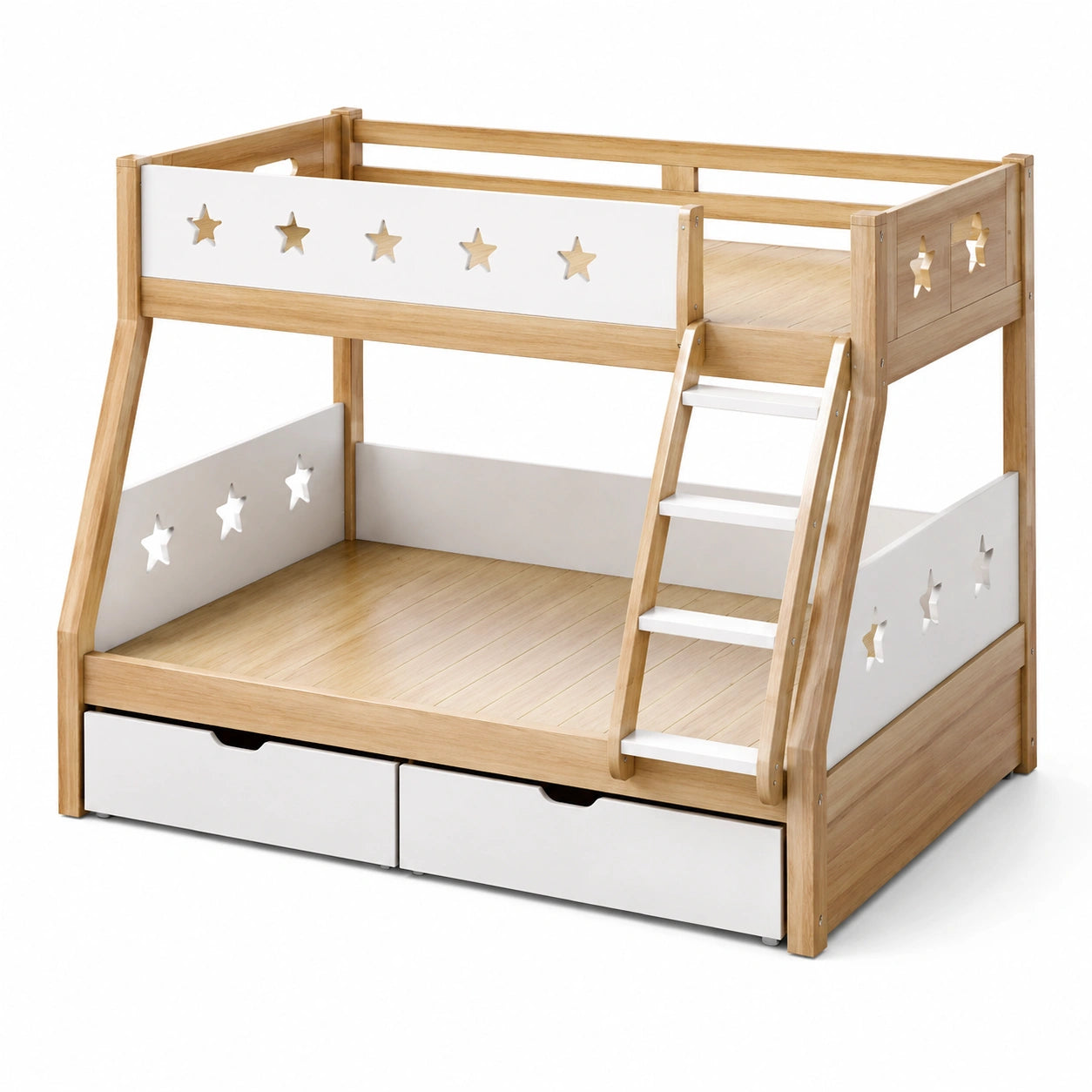 Etagenbett aus Kiefernholz mit Sternmotiven und Schubladen 200x140 cm