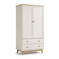 Kleiderschrank mit 2 Türen und 2 Schubladen aus Holz Weiß/Natur 180cm Höhe