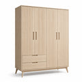 Kleiderschrank aus Eichenholz mit 4 Türen und 2 Schubladen Beige