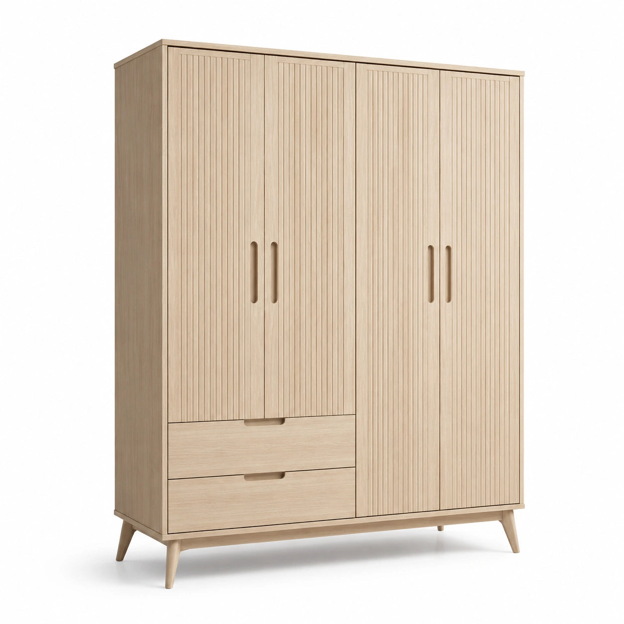 Kleiderschrank aus Eichenholz mit 4 Türen und 2 Schubladen Beige