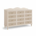 Kommode mit 12 Schubladen aus Holz und Bambusgeflecht in Beige