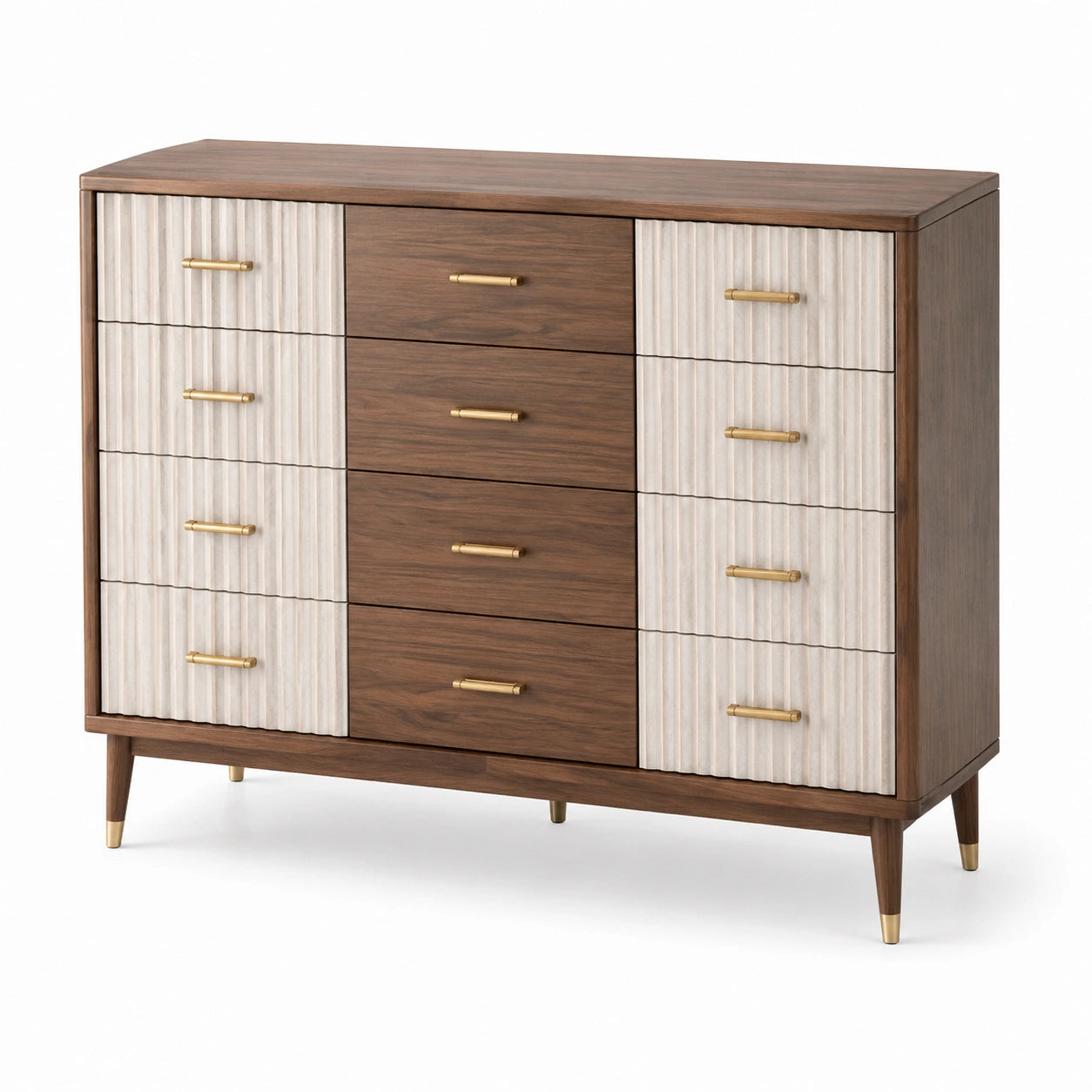 Kommode aus Walnussholz und weißem MDF, 6 Schubladen, 120x40x80 cm