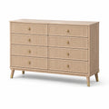 Kommode mit 8 Schubladen aus MDF und Eichenfurnier mit Metallfüßen in Beige