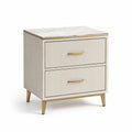 Nachttisch rechteckig Creme Gold Marmor MDF Messing 2 Schubladen 55x45x40 cm