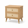 Eichenholz Nachttisch mit Rattan Schubladen Beige